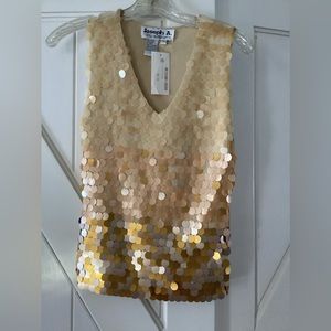 JOSEPH A SIZE SMALL SLEEVELESS GOLD SHELL TOP WITH GLITTER PAILLETTES
